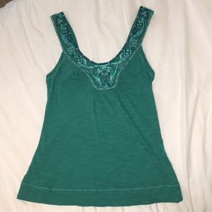 Anthropologie teal embroidered tank top